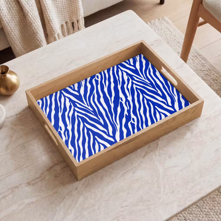 Zebra - Patroon - Kobalt - Blauw Dienblad Rechthoek middel 911 -sfeer1