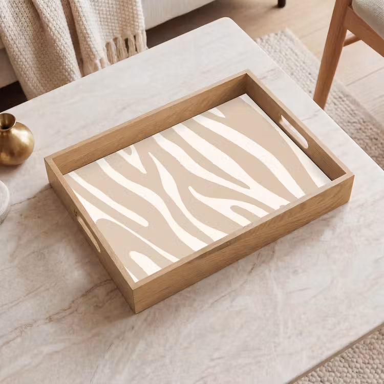 Zebraprint - Beige - Wit - Dierenprint Dienblad Rechthoek middel -sfeer1