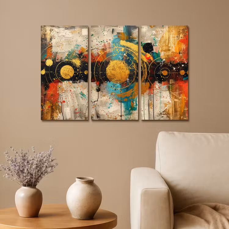 Abstract - Goud - Vormen Canvas - Meerluiken 3 luik klein -sfeer1