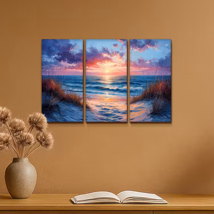 Strand - Blauw - Verf - Paars Canvas - Meerluiken 3 luik klein -sfeer5