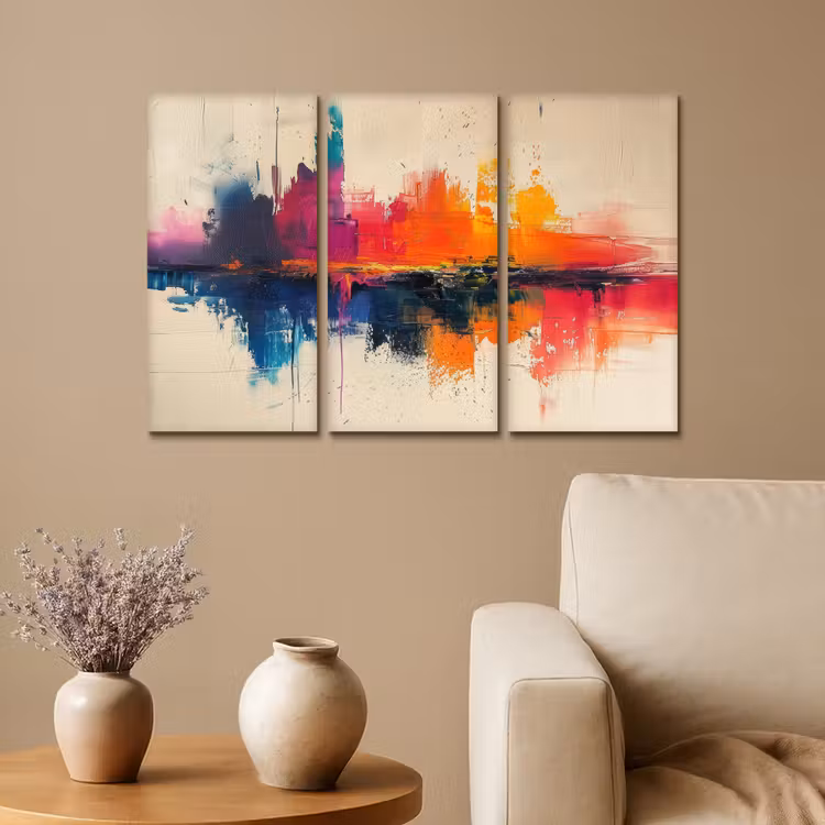 Kleurrijk - Abstract - Verflook - Modern Canvas - Meerluiken 3 luik klein -sfeer1