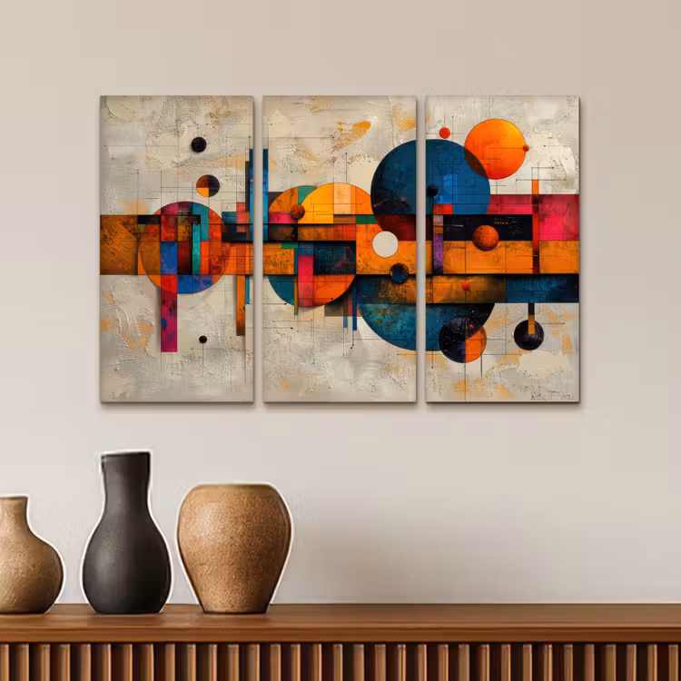 Kleurrijk - Geometrisch - Abstract - Aesthetic Canvas - Meerluiken 3 luik klein -sfeer3