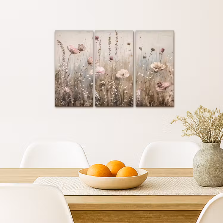 Bloemen - Beige - Modern - Roze Canvas - Meerluiken 3 luik klein -sfeer4