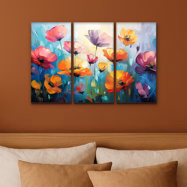 Bloemen - Kleurrijk - Abstract - Natuur Canvas - Meerluiken 3 luik klein -sfeer2