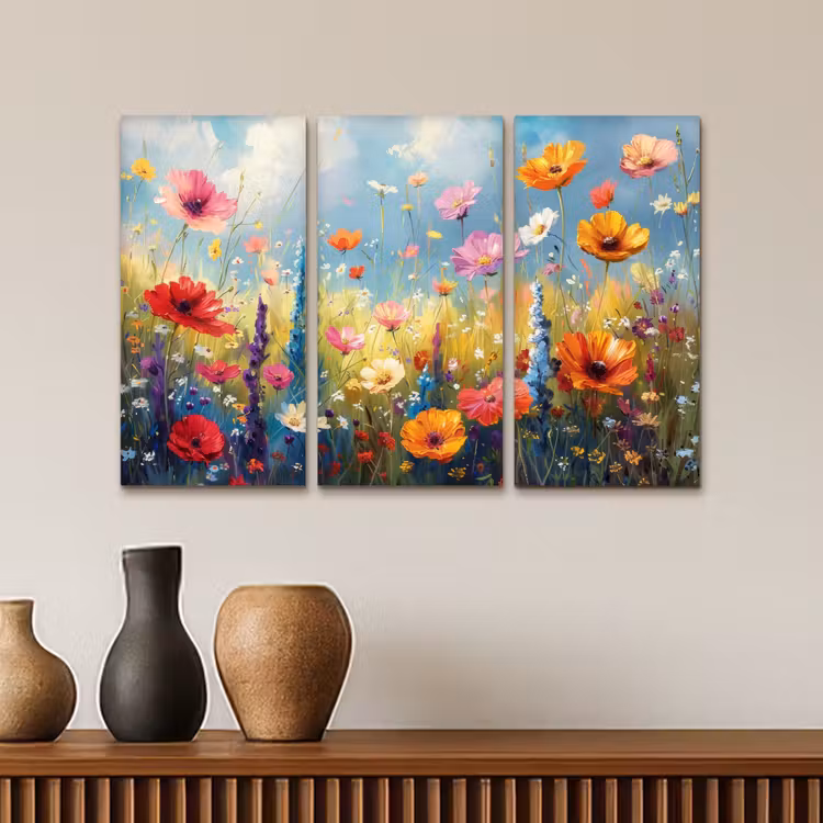 Bloemen - Lente - Kleurrijk - Zomers Canvas - Meerluiken 3 luik klein -sfeer3