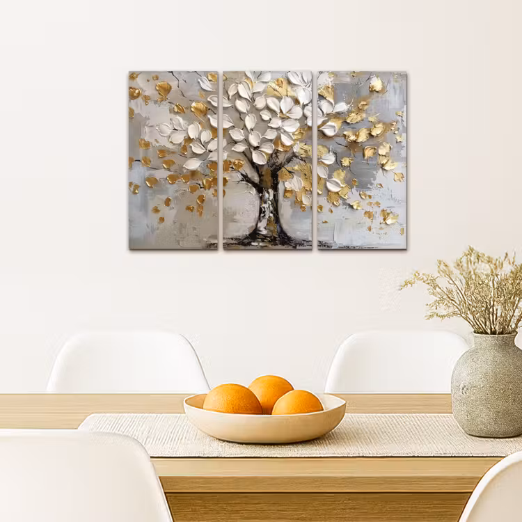 Boom - Wit - Goud - Verflook Canvas - Meerluiken 3 luik klein -sfeer4