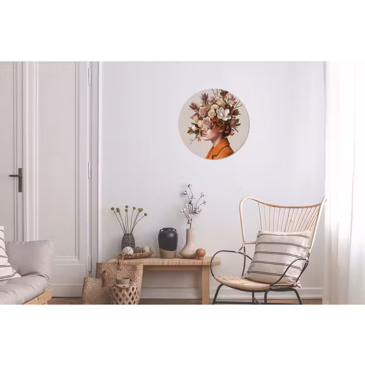 Gezicht - Boeket - Kleurrijk Wandcirkel aluminium klein -woonkamer