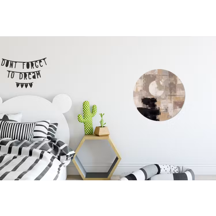 Abstract - Cirkel - Modern - Beige - Zwart - Minimalistisch Wandcirkel aluminium klein -kinderkamer