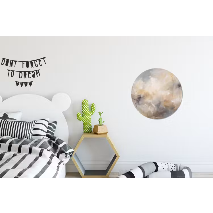 Abstract - Wolken - Sfeervol - Beige - Grijs Wandcirkel aluminium klein -kinderkamer