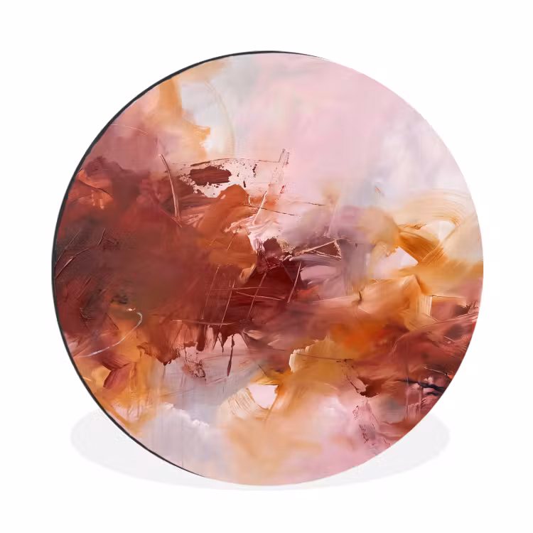Abstract - Kleurrijk - Kunst - Modern - Roze-Rood Wandcirkel aluminium klein -3d