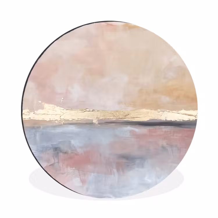 Abstract - Horizontaal - Kunst - Roze - Goud Wandcirkel aluminium klein -3d