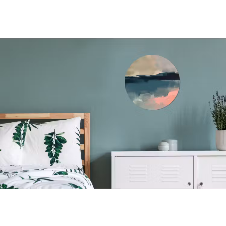 Abstract - Landschap - Kunst - Modern - Groen - Blauw Wandcirkel aluminium klein -slaapkamer