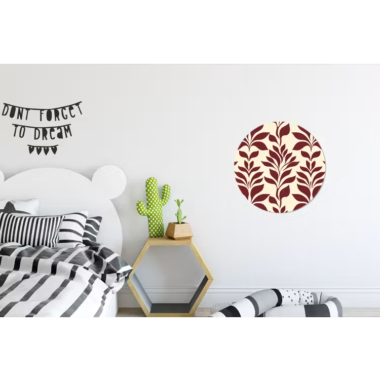 Abstract - Bladeren - Burgundy Wandcirkel aluminium klein 190 -kinderkamer