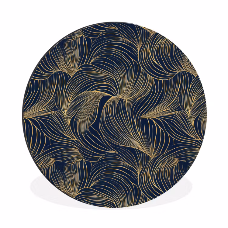 Abstract - Lijnen - Blauw - Goud Wandcirkel aluminium klein 190 -3d