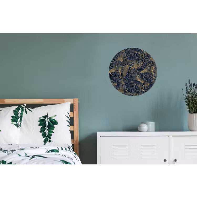 Abstract - Lijnen - Blauw - Goud Wandcirkel aluminium klein 190 -slaapkamer