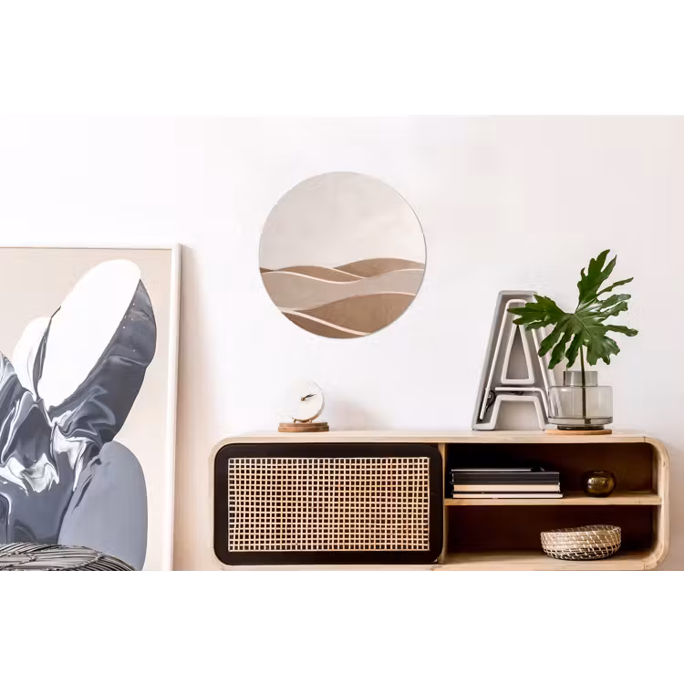 Abstract - Golven - Modern - Beige Wandcirkel aluminium klein -kantoor