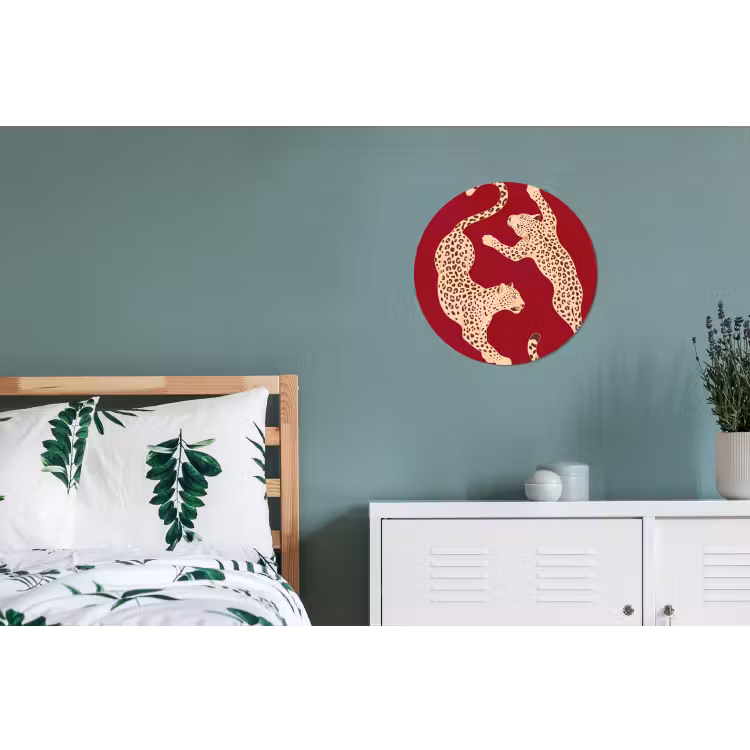 Dieren - Luipaard - Abstract - Rood - Modern Wandcirkel aluminium klein -slaapkamer