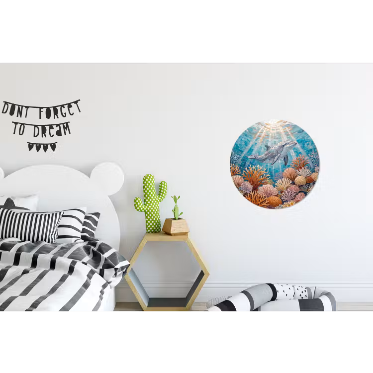 Dieren - Mozaïek - Oceaan - Koraal - Blauw Wandcirkel aluminium klein -kinderkamer
