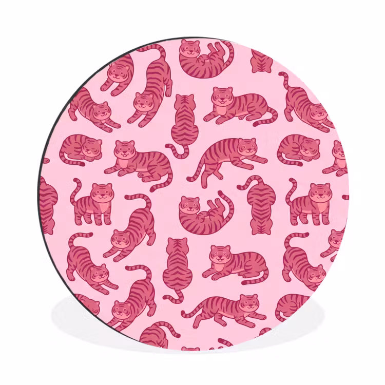 Dieren - Patroon - Roze - Speels - Cartoon Wandcirkel aluminium klein -3d