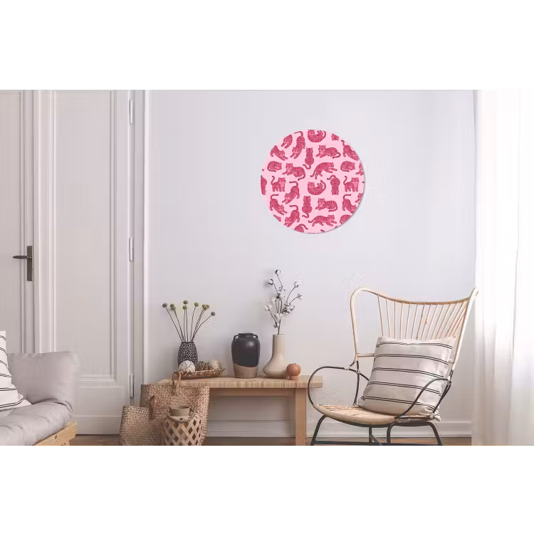 Dieren - Patroon - Roze - Speels - Cartoon Wandcirkel aluminium klein -woonkamer