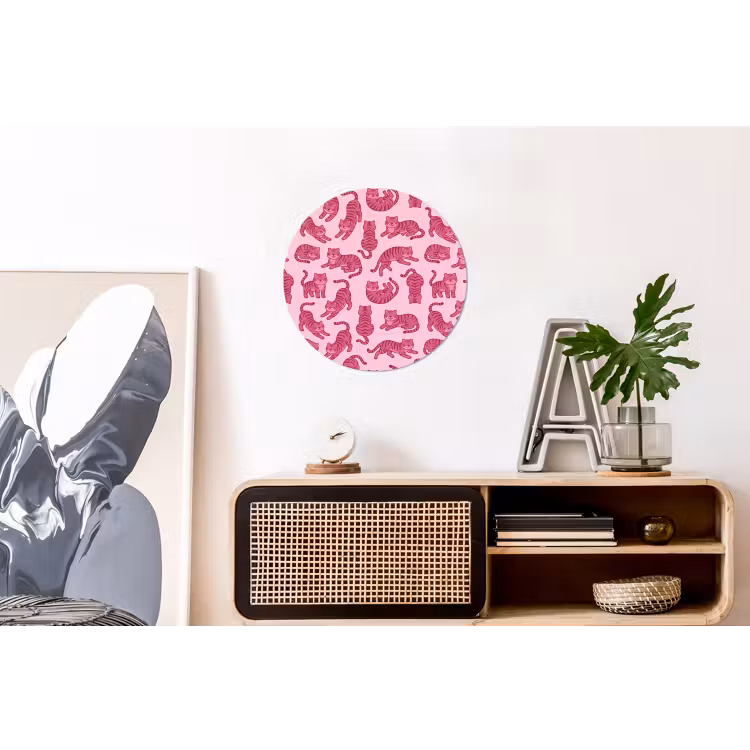 Dieren - Patroon - Roze - Speels - Cartoon Wandcirkel aluminium klein -kantoor