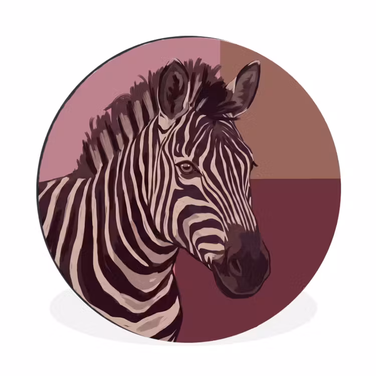 Dieren - Zebrahoofd - Wildlife - Modern - Bruin Wandcirkel aluminium klein -3d