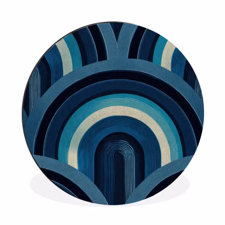 Bogen - Geometrisch - Patroon - Blauw - Retro Wandcirkel aluminium klein 190 -3d
