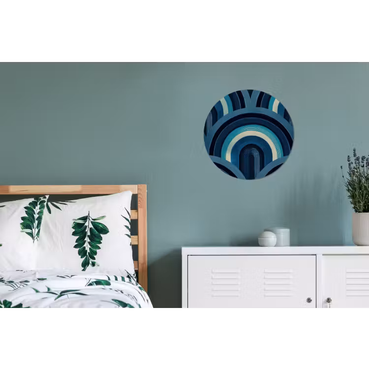 Bogen - Geometrisch - Patroon - Blauw - Retro Wandcirkel aluminium klein 190 -slaapkamer