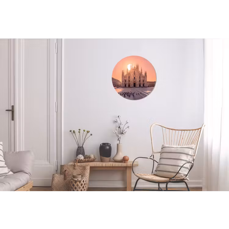 Architectuur - Milaan - Plein - Zonsopgang - Oranje Wandcirkel aluminium klein -woonkamer