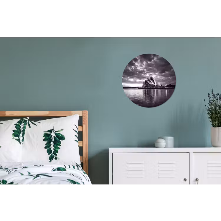 Architectuur - Water - Stad - Modern - Zwart-wit Wandcirkel aluminium klein -slaapkamer