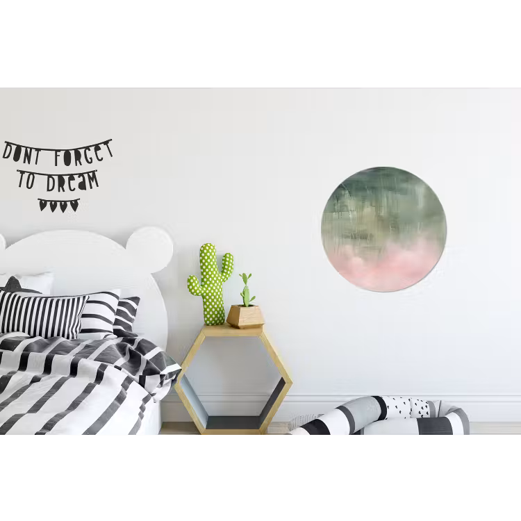 Kunst - Abstract - Modern - Groen - Roze Wandcirkel aluminium klein -kinderkamer