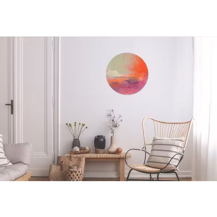 Kunst - Vloeiend - Overgangen - Oranje Wandcirkel aluminium klein -woonkamer