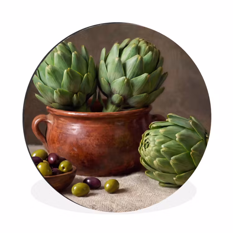 Wall circle - Aluminum - Artichokes - Olives - Food - Artisjokken - Olijven - Eten Wandcirkel aluminium klein