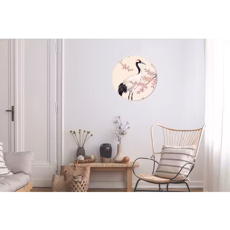 Aziatisch - Kraanvogel - Beige Wandcirkel aluminium klein -woonkamer