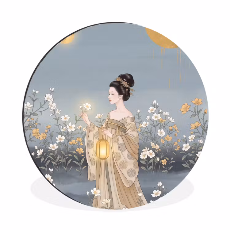 Aziatisch - Vrouw - Kimono Wandcirkel aluminium klein -3d