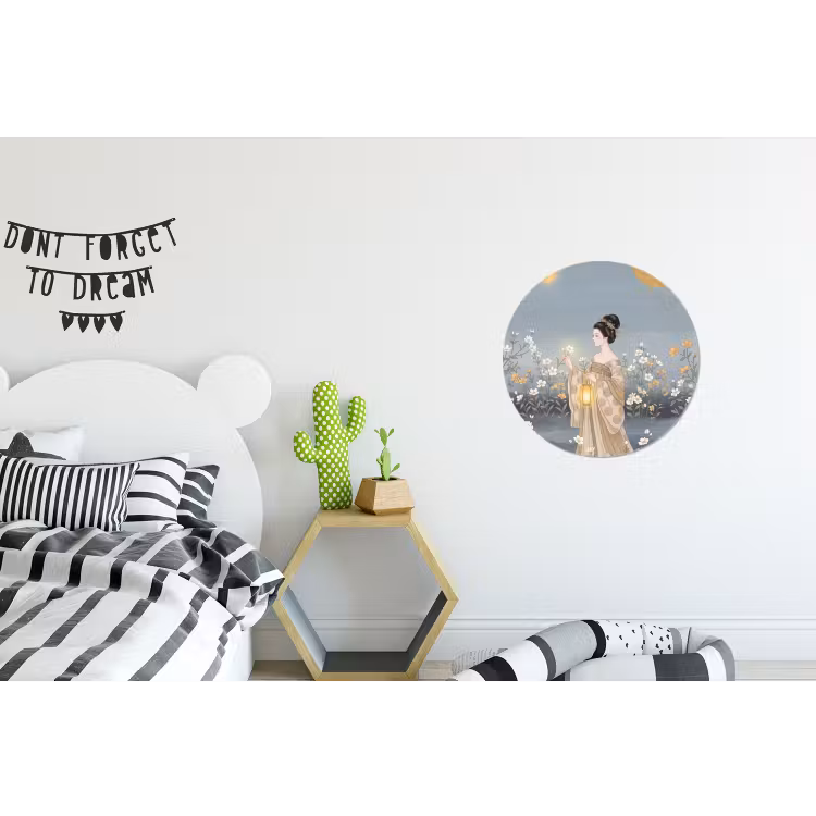 Aziatisch - Vrouw - Kimono Wandcirkel aluminium klein -kinderkamer