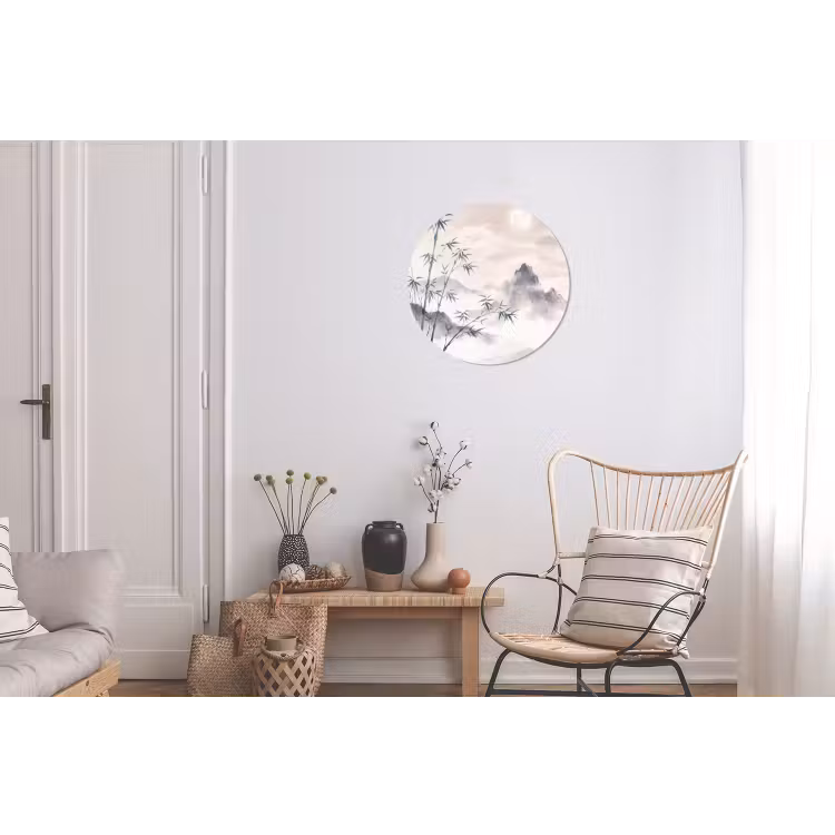 Bamboe - Azië - Grijs Wandcirkel aluminium klein -woonkamer