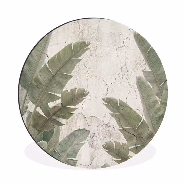Bananenbladeren - Beton - Groen Wandcirkel aluminium klein -3d