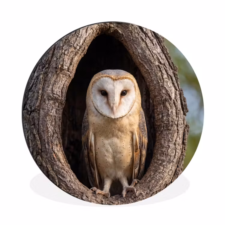 Kerkuil - Boom - Natuur - Bruin Wandcirkel aluminium klein -3d