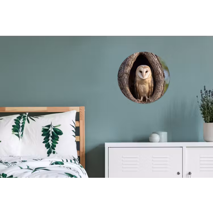 Kerkuil - Boom - Natuur - Bruin Wandcirkel aluminium klein -slaapkamer