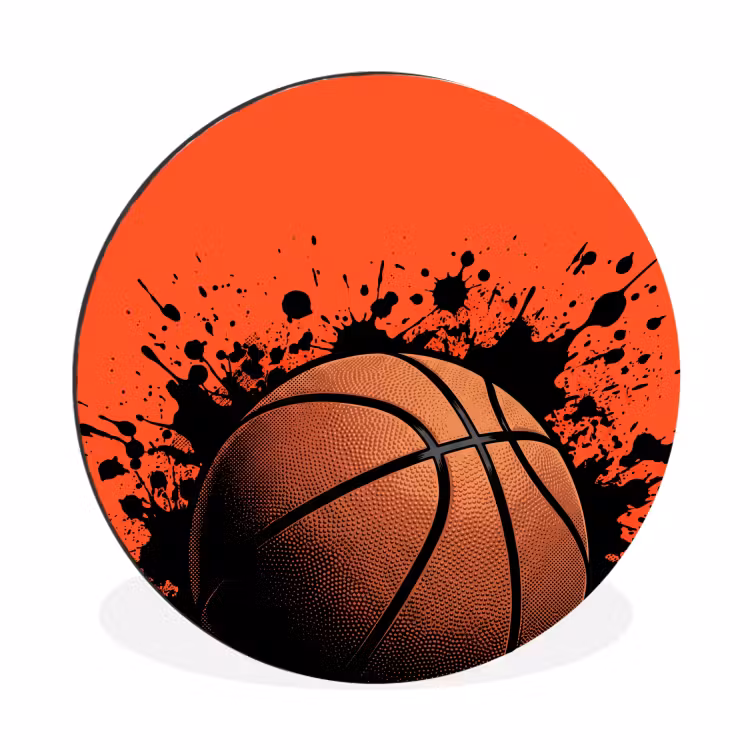 Basketbal - Verf - Sport - Oranje Wandcirkel aluminium klein -3d