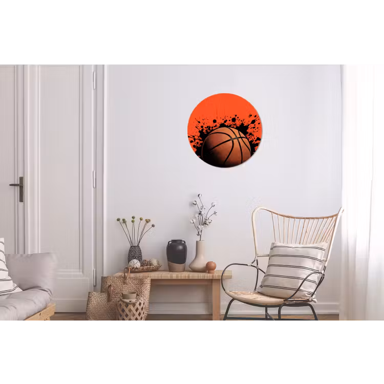 Basketbal - Verf - Sport - Oranje Wandcirkel aluminium klein -woonkamer
