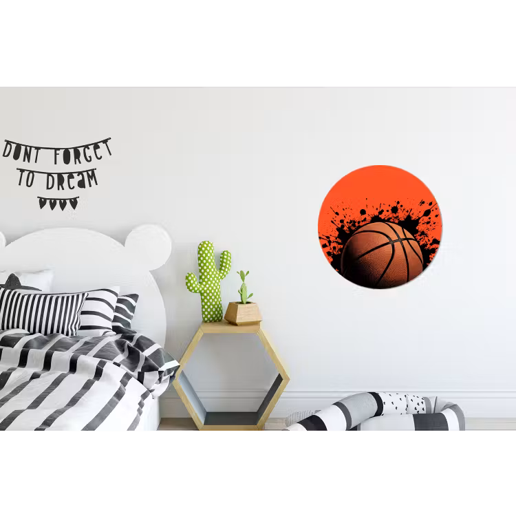 Basketbal - Verf - Sport - Oranje Wandcirkel aluminium klein -kinderkamer
