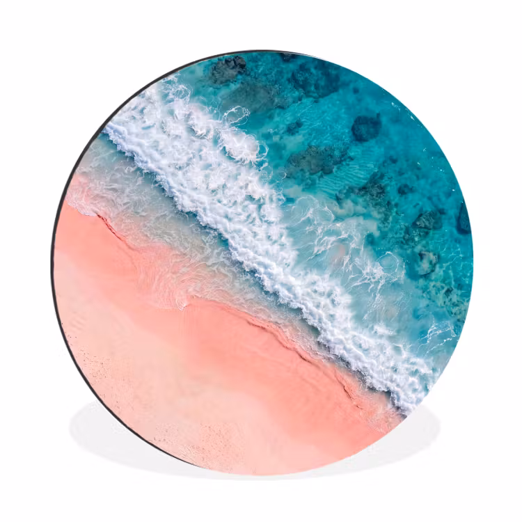 Strand - Oceaan - Golven - Roze Zand - Natuur Wandcirkel aluminium klein -3d