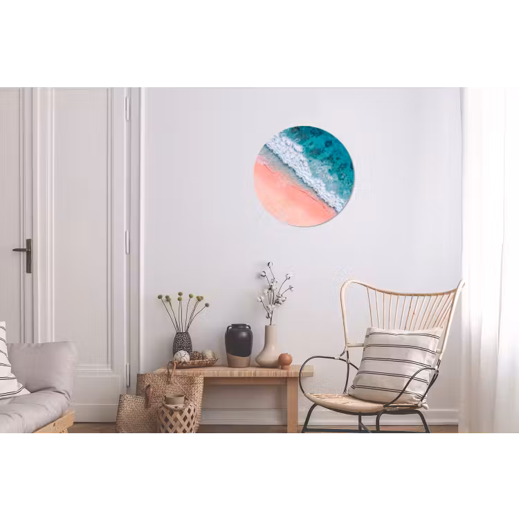 Strand - Oceaan - Golven - Roze Zand - Natuur Wandcirkel aluminium klein -woonkamer