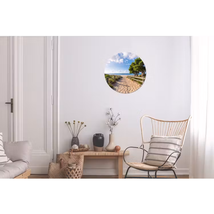 Strand - Zandpad - Oceaan - Natuur Wandcirkel aluminium klein -woonkamer