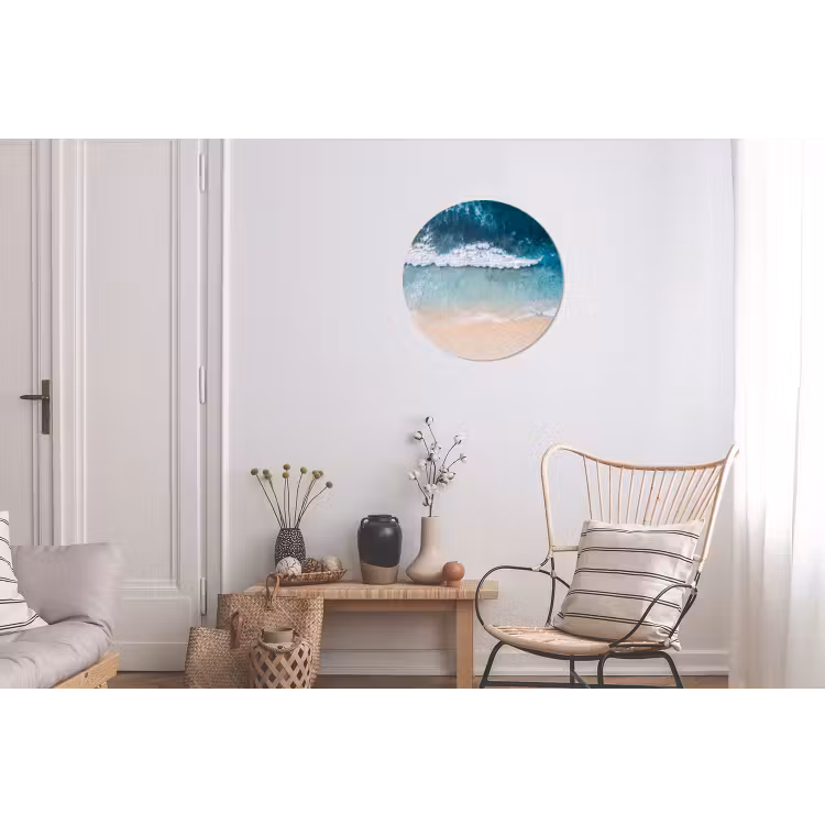Strand - Zee - Golven - Natuur - Blauw Wandcirkel aluminium klein -woonkamer