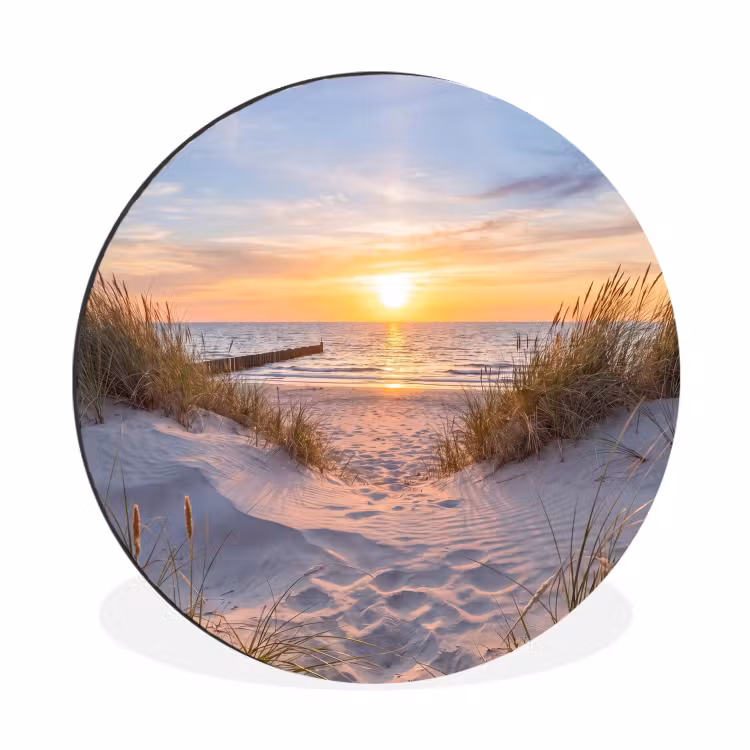 Strand - Zonsondergang - Natuur - Landschap Wandcirkel aluminium klein -3d