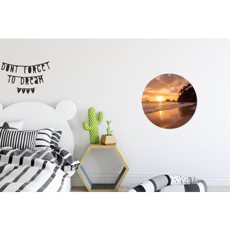 Strand - Zonsondergang - Natuur - Tropisch - Oranje Wandcirkel aluminium klein -kinderkamer