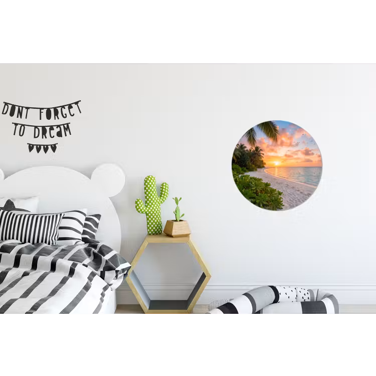 Strand - Zonsondergang - Palmbomen - Tropisch - Natuur Wandcirkel aluminium klein -kinderkamer